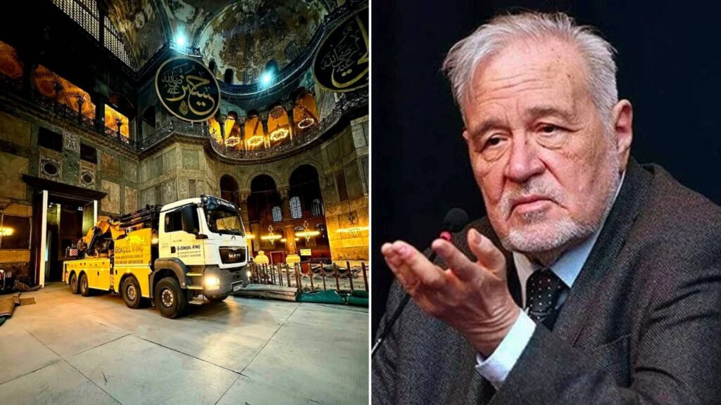 Ayasofya’ya vinç sokulmasına İlber Ortaylı’dan tepki geldi, Bakanlığa seslendi: Cahilin cüreti aklınca taşıma maliyetini düşürmek; tarihe geçtiniz, tebrikler!